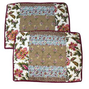 The Company Store Boho Patchwork Pillow Shams Standard Pair Red & Green Floral